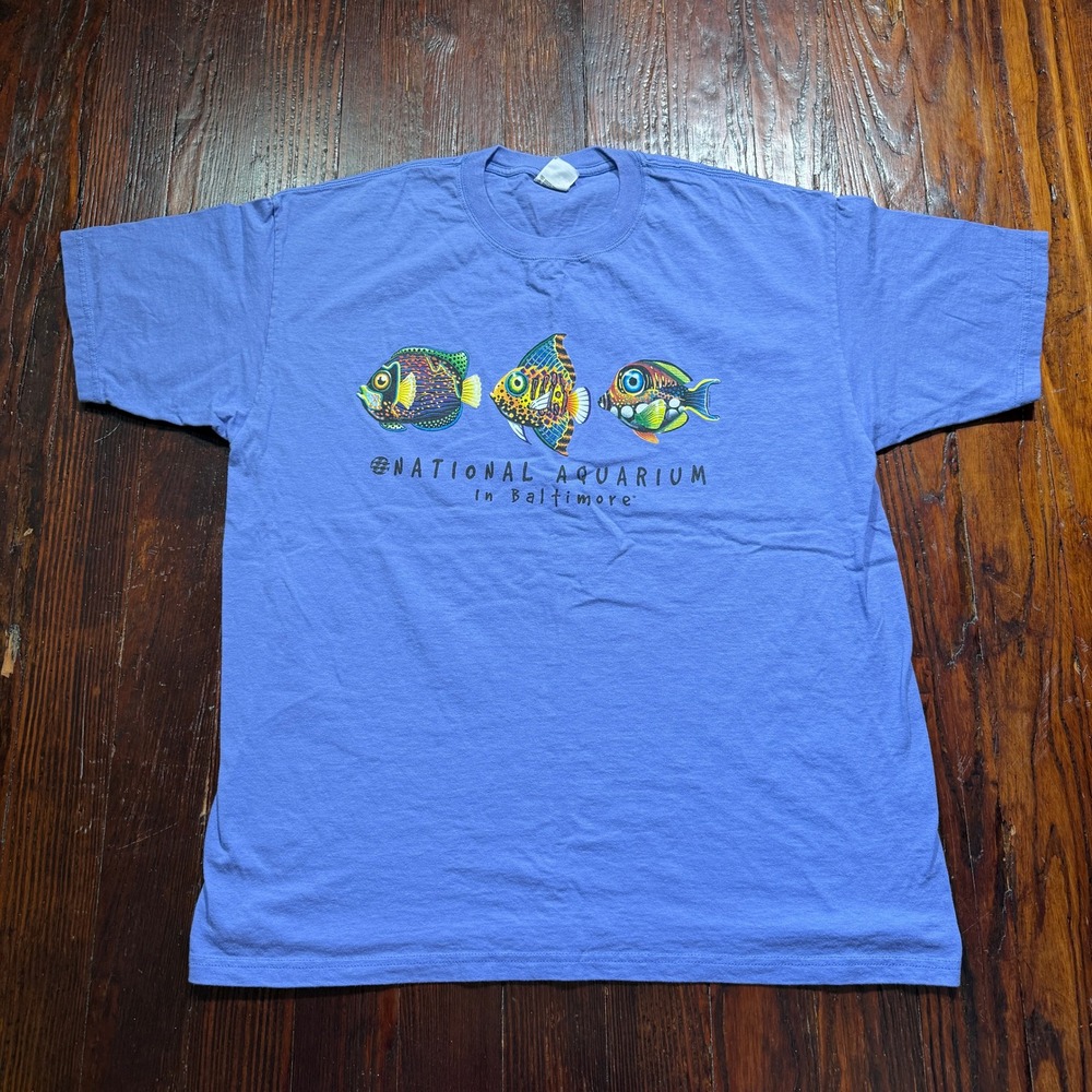 Vintage 90s National Aquarium Baltimore Shirt Mens XL Blue Tropical Fish Anvil
